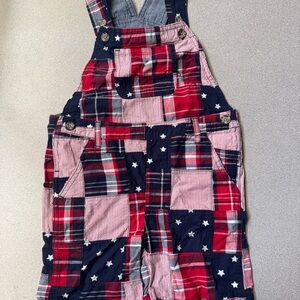 Gymboree Red and Blue Patchwork Overalls